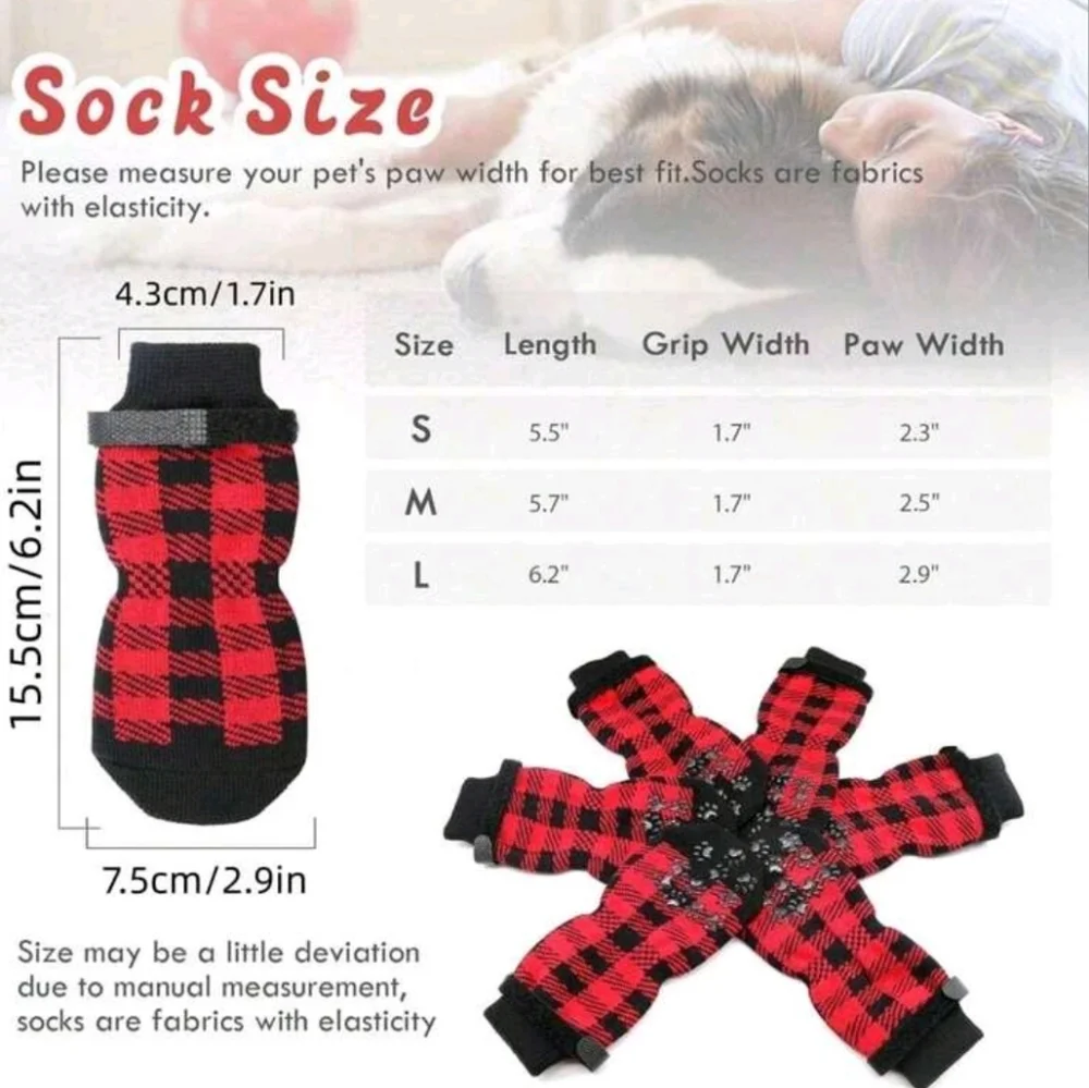 Plaid Double-sided Anti Slip Dog Socks For Hot And Cold Roads LARGE - Picture 6 of 6